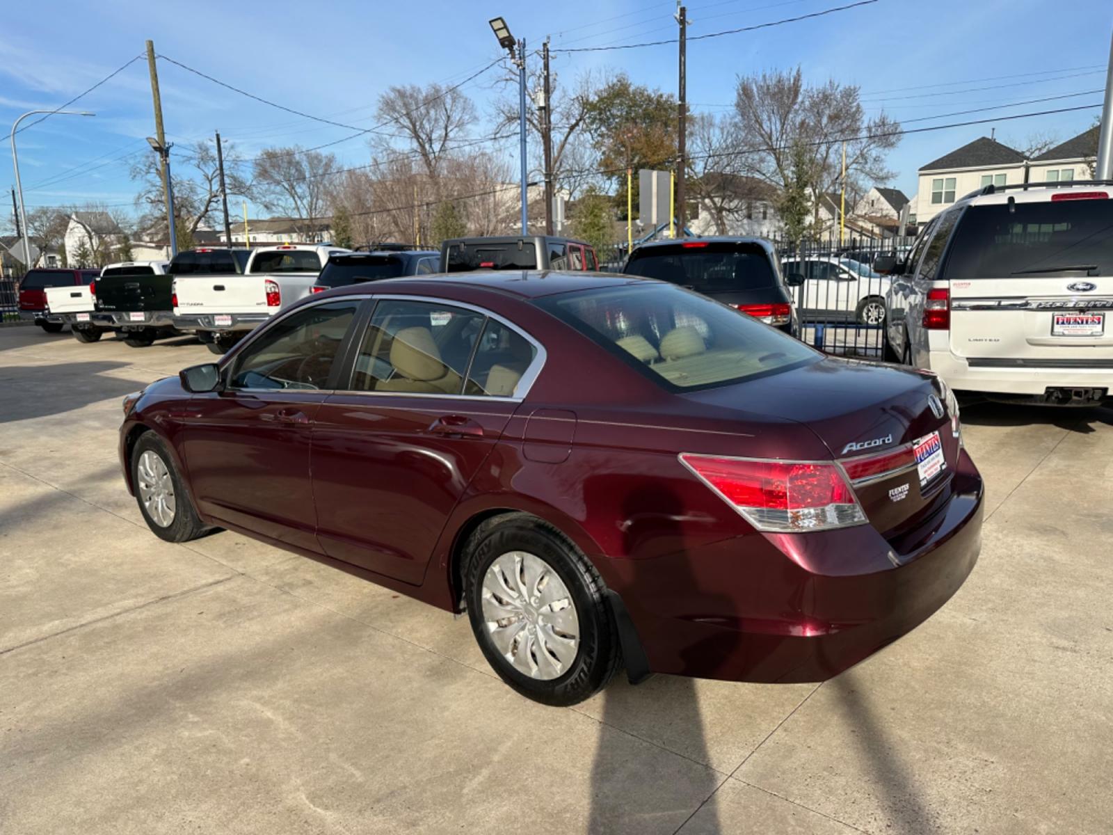 2012 Maroon /Beige Honda Accord LX (1HGCP2F33CA) with an 2.4L engine, Automatic transmission, located at 1501 West 15th St., Houston, 77008, (713) 869-2925, 29.797941, -95.411789 - Photo #3